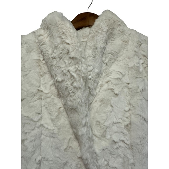Karen Kane Cream Faux Fur Coat Jacket Open Front Pockets L Large - Picture 4 of 9